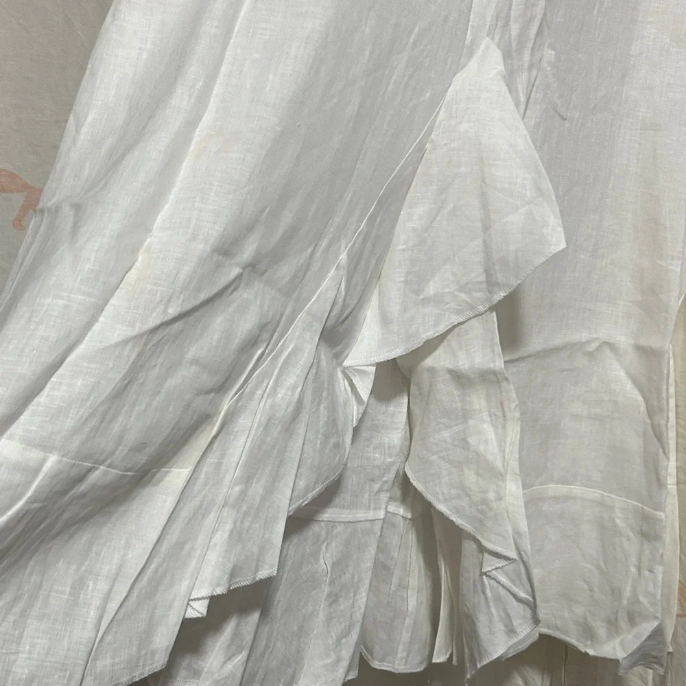 Elegant White Linen Ruffled Front Maxi Skirt 40 - Picture 2 of 8
